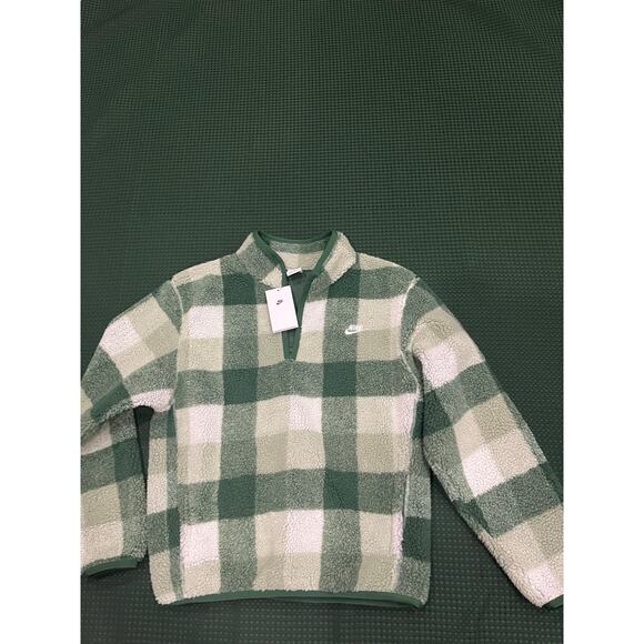 Nike Sherpa Men's Winterized Half-Zip green white plaid pattern pull over unisex - Picture 13 of 13